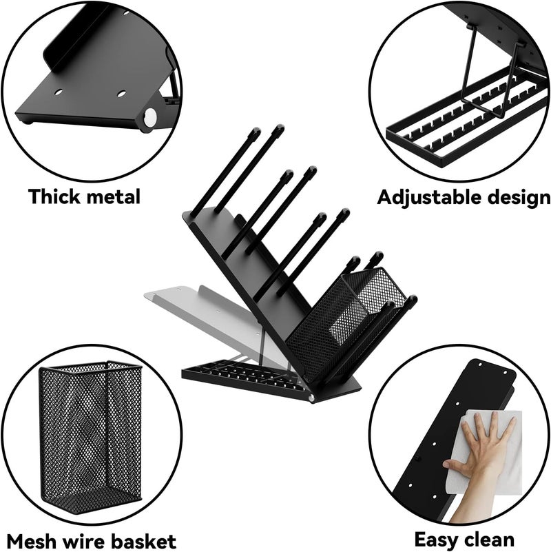 OVICAR Cup and Lid Holder - Adjustable Coffee Cup Holder Organizer 4 Compartment Disposable Cup Dispenser with Coffee Pod Straw Storage Basket for Coffee Station Bar Countertop Breakroom Metal Black - Image 5